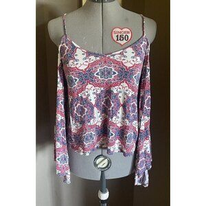 Charlotte Russe Cold Shoulder Top Sz Small Medallions Red Blue White Flutter